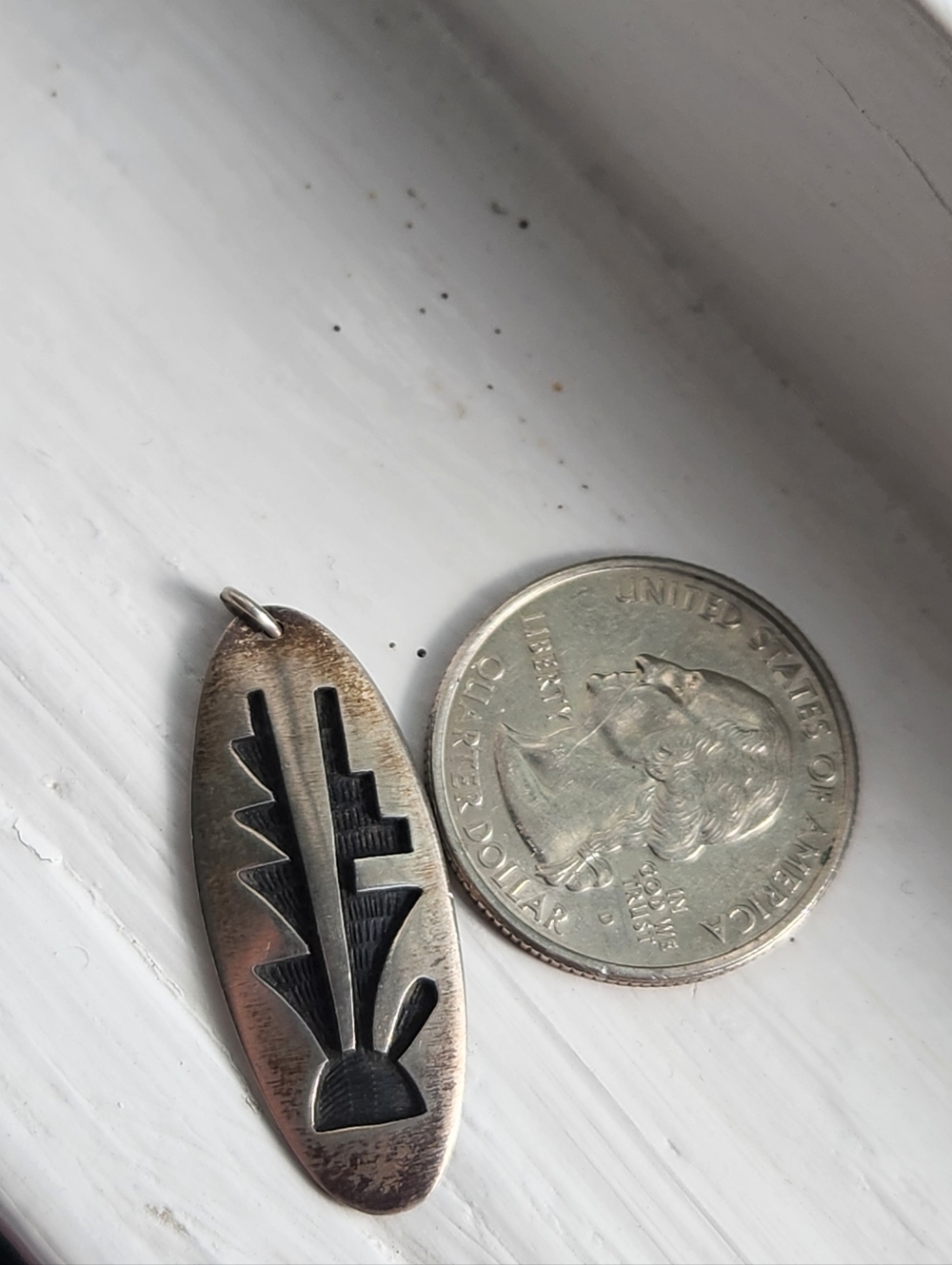 STAMPED HYSON NASEYOMA HOPI OVERLAY STERLING SILVER PENDANT - Picture 5 of 8